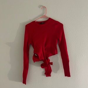 🔥NWOT🔥 Red Ribbed Crop Top Tie Around